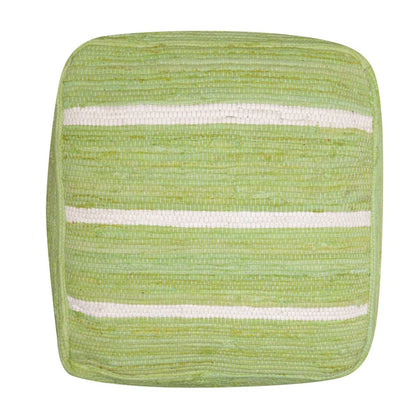 18" Green and White Cotton Striped Cube Pouf Ottoman