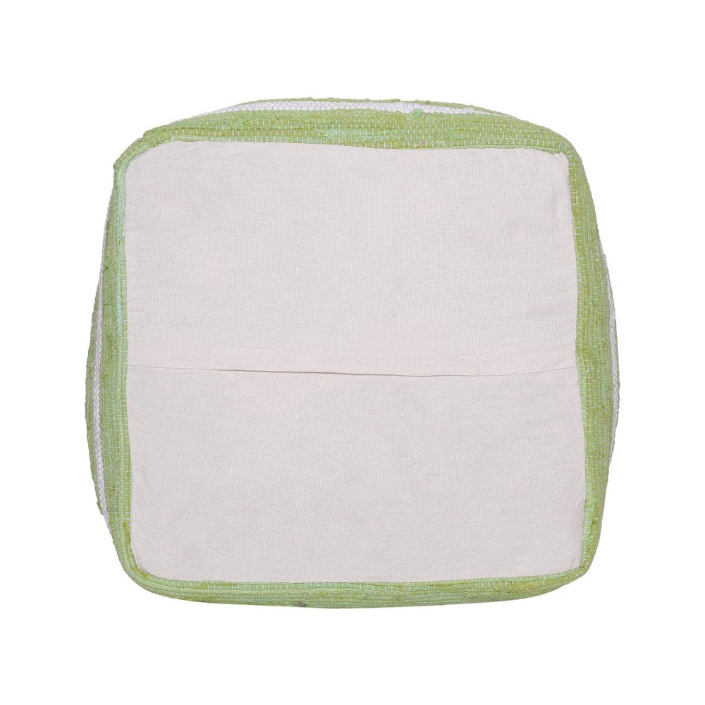 18" Green and White Cotton Striped Cube Pouf Ottoman