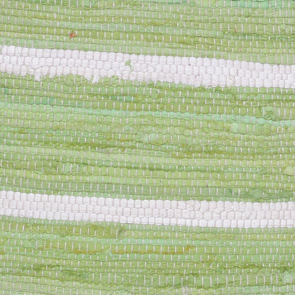 18" Green and White Cotton Striped Cube Pouf Ottoman