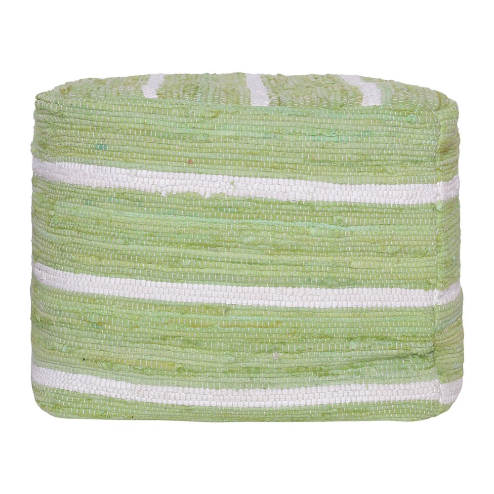 18" Green and White Cotton Striped Cube Pouf Ottoman