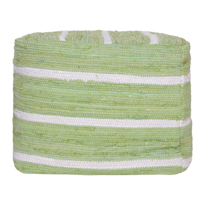 18" Green and White Cotton Striped Cube Pouf Ottoman