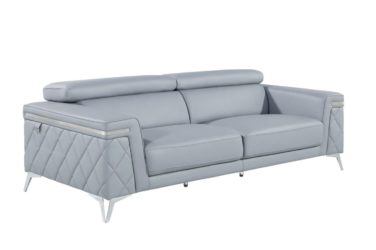 89" Light Blue Italian Leather Sofa With Silver Legs