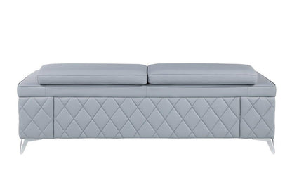 89" Light Blue Italian Leather Sofa With Silver Legs