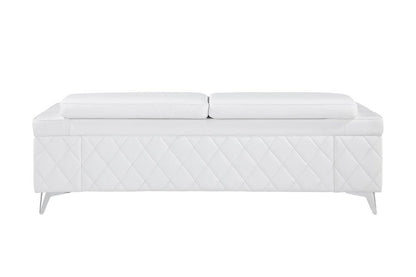 89" White Italian Leather Sofa With Silver Legs