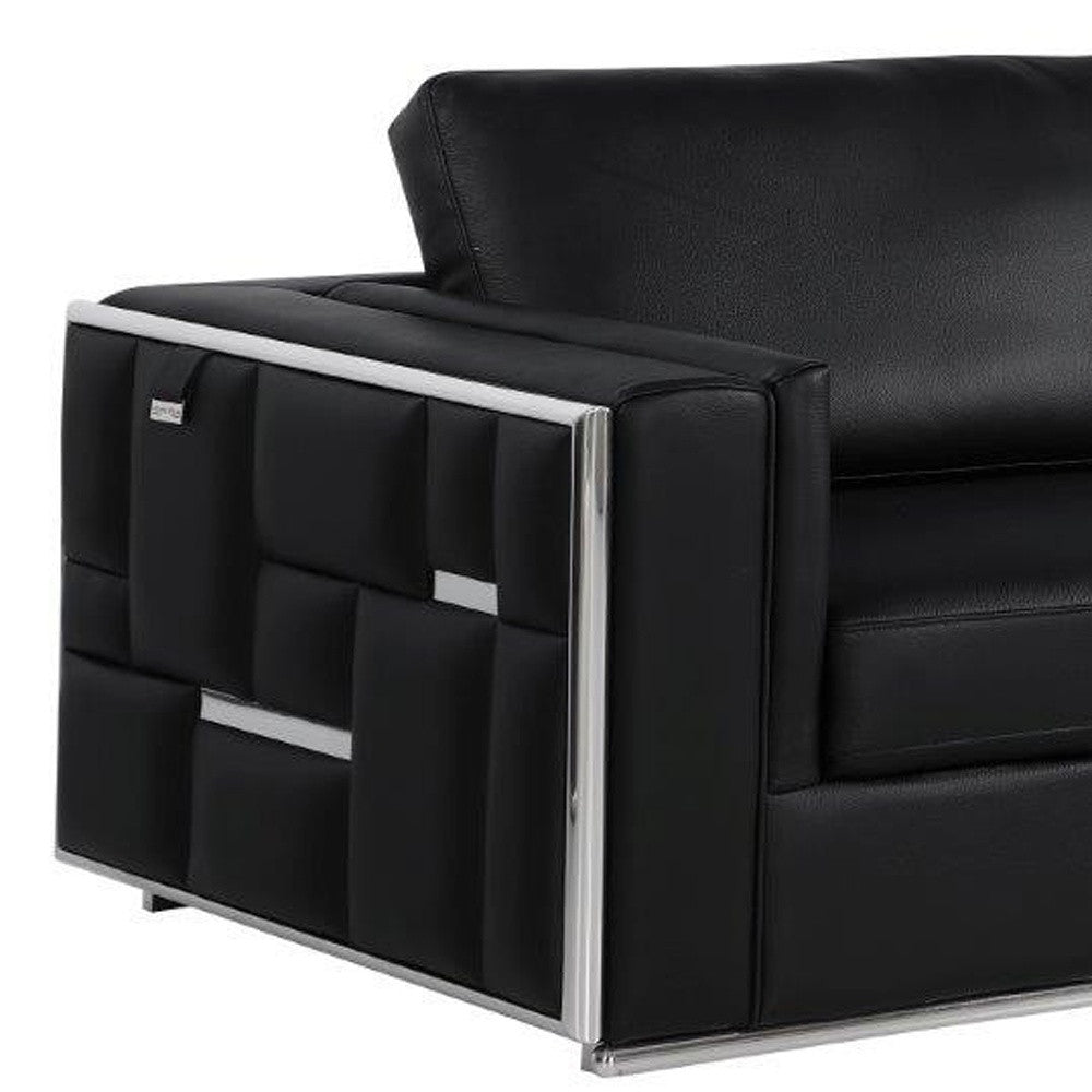 Two Piece Indoor Black Italian Leather Four Person Seating Set