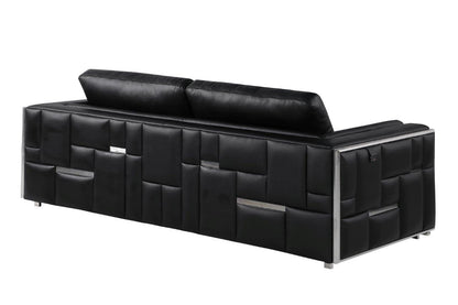 Two Piece Indoor Black Italian Leather Four Person Seating Set