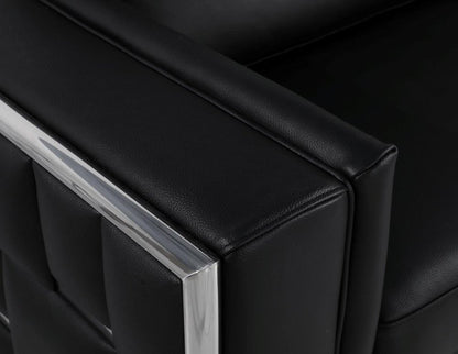 89" Black Italian Leather Sofa With Silver Legs