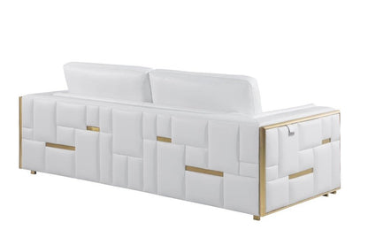 Two Piece White Italian Leather Five Person Seating Set