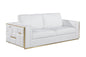 89" White Italian Leather Sofa With Brass Legs