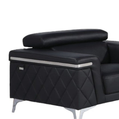 Three Piece Black Italian Leather Five Person Seating Set
