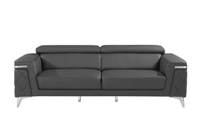 Three Piece Gray Top Grain Leather Five Person Seating Set