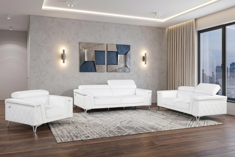 White Top Grain Leather Five Person Seating Set