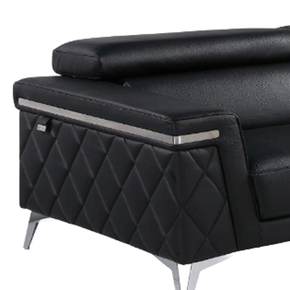 Two Piece Black Italian Leather Four Person Seating Set