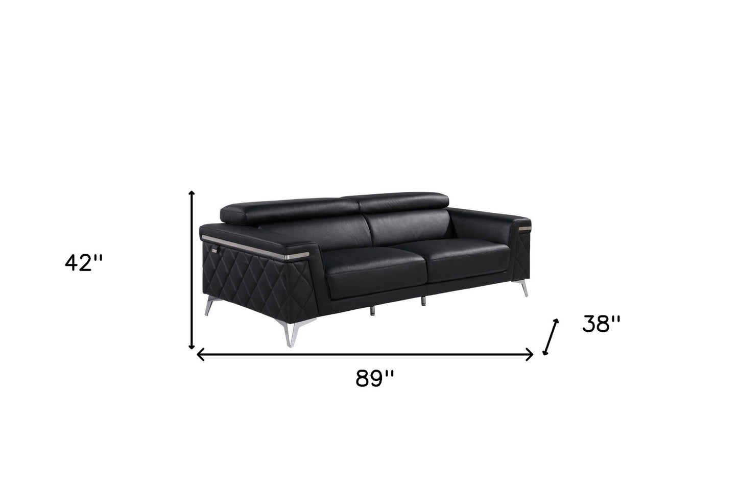 Two Piece Black Italian Leather Four Person Seating Set