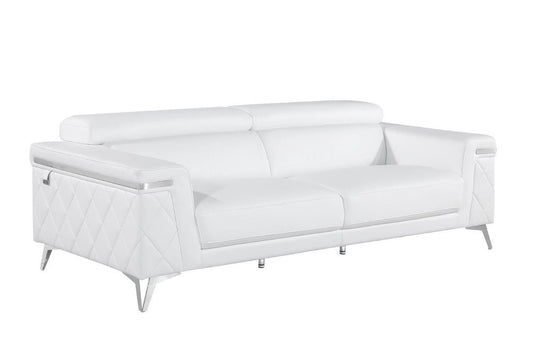 Two Piece Indoor White Italian Leather Five Person Seating Set