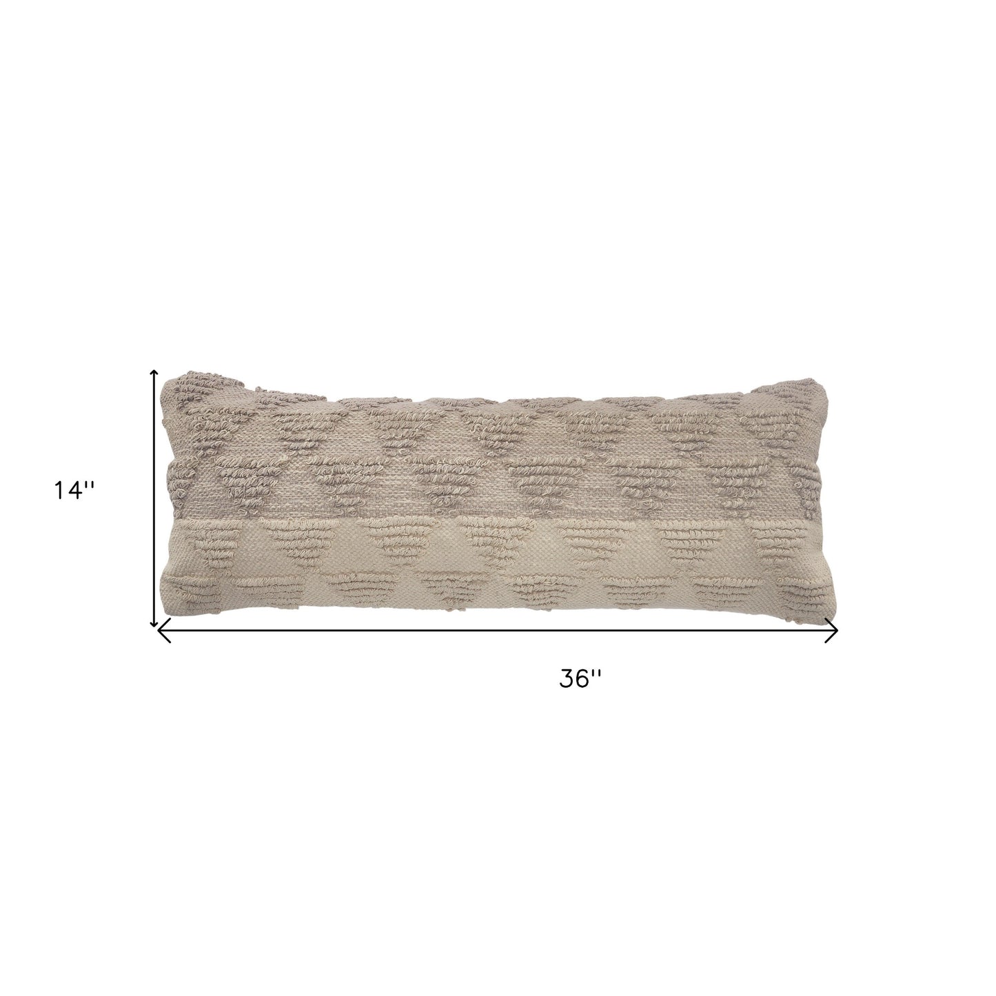 14" X 36" Natural and Gray Geometric Cotton Lumbar Throw Pillow