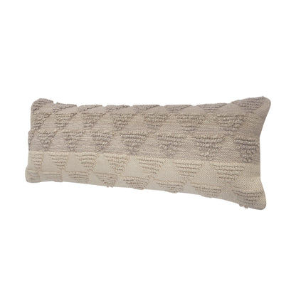 14" X 36" Natural and Gray Geometric Cotton Lumbar Throw Pillow