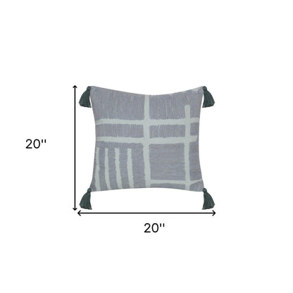 20" X 20" Olive Green Geometric Cotton Zippered Pillow With Tassels