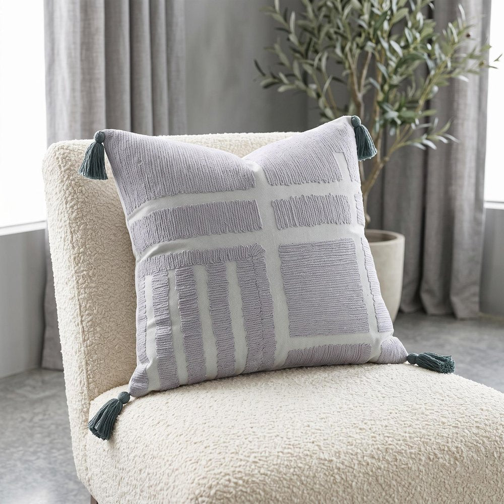 20" X 20" Olive Green Geometric Cotton Zippered Pillow With Tassels