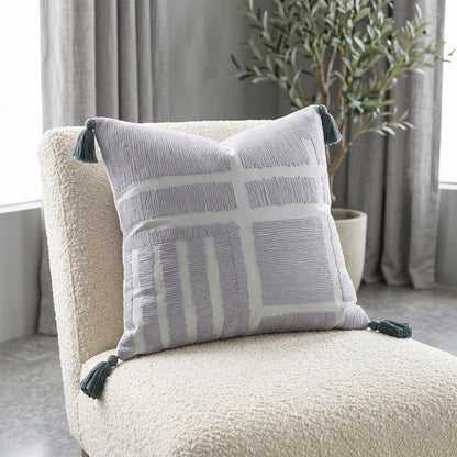 20" X 20" Olive Green Geometric Cotton Zippered Pillow With Tassels