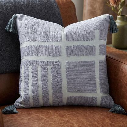 20" X 20" Olive Green Geometric Cotton Zippered Pillow With Tassels