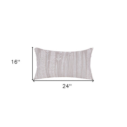 Natural and Ivory Throw Pillow with Embroidery