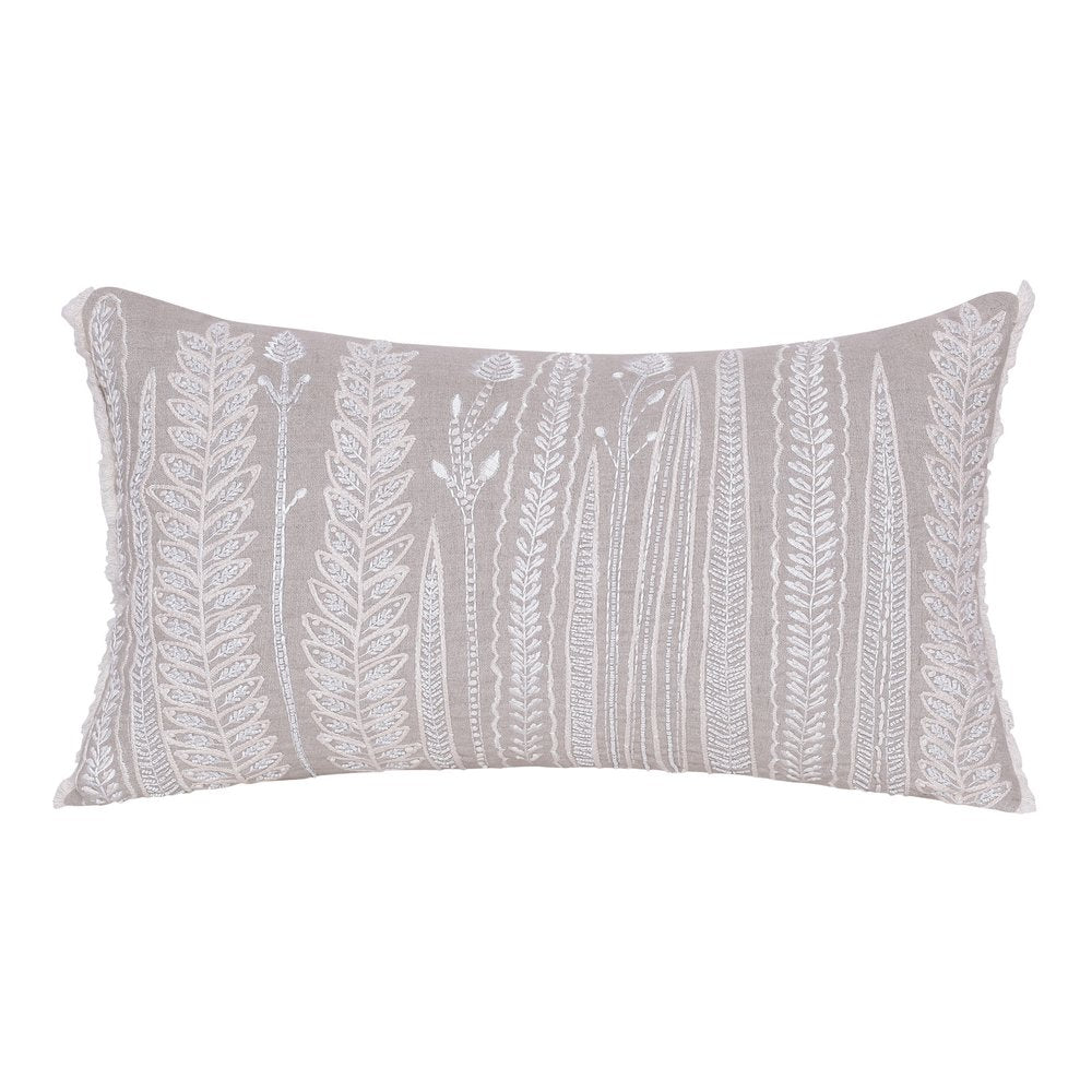 Natural and Ivory Throw Pillow with Embroidery