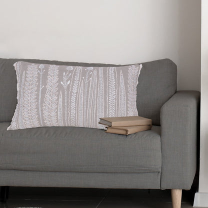 Natural and Ivory Throw Pillow with Embroidery