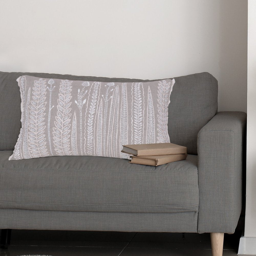 Natural and Ivory Throw Pillow with Embroidery