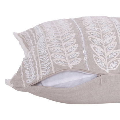 Natural and Ivory Throw Pillow with Embroidery