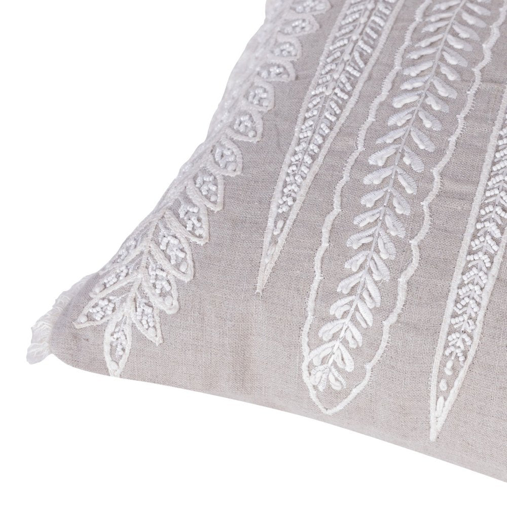 Natural and Ivory Throw Pillow with Embroidery