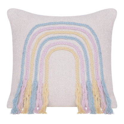 20" X 20" Blue and Off White Braided Cotton Zippered Pillow With Fringe