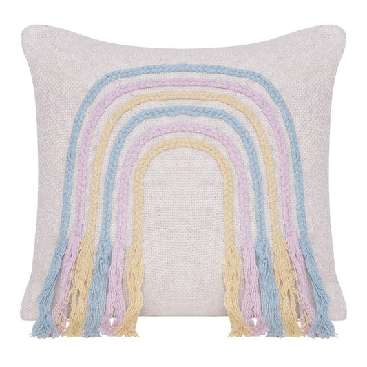 20" X 20" Blue and Off White Braided Cotton Zippered Pillow With Fringe