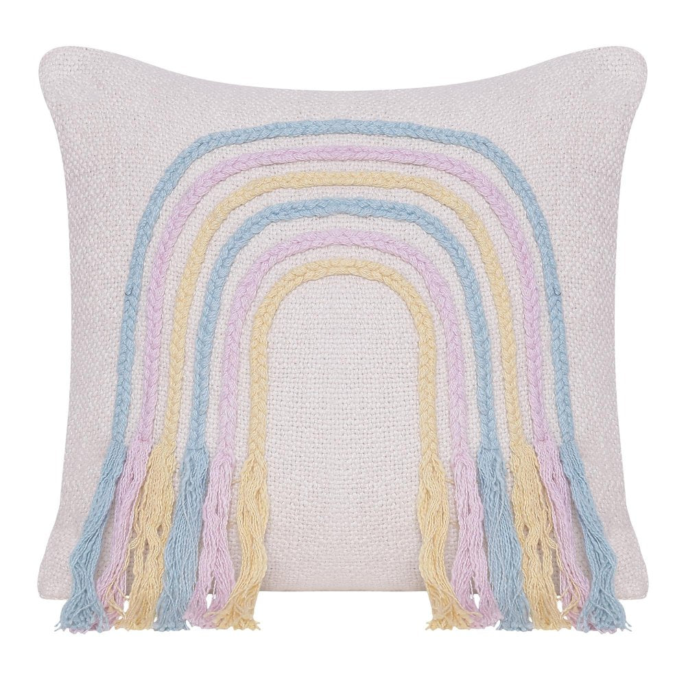 20" Blue And Off White Braided Cotton Throw Pillow with Fringe