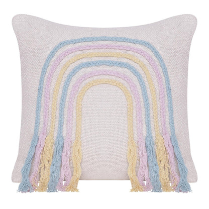 20" Blue And Off White Braided Cotton Throw Pillow with Fringe