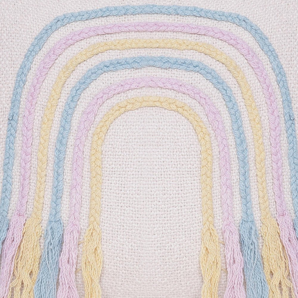 20" Blue And Off White Braided Cotton Throw Pillow with Fringe