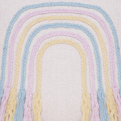 20" Blue And Off White Braided Cotton Throw Pillow with Fringe