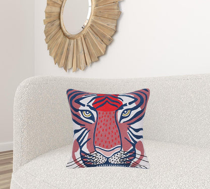 20" Blue and Red Cheetah Throw Pillow with Embroidery