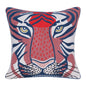 20" Blue and Red Cheetah Throw Pillow with Embroidery