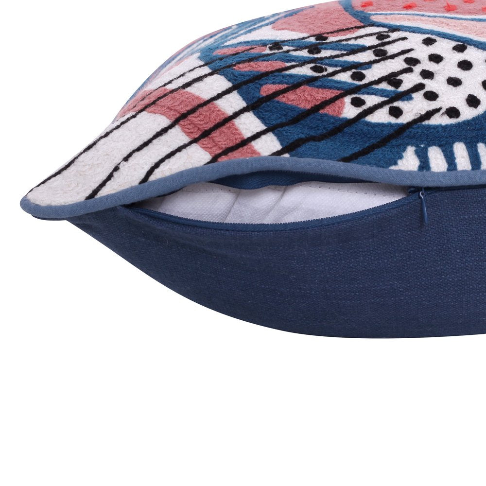 20" Blue and Red Cheetah Throw Pillow with Embroidery