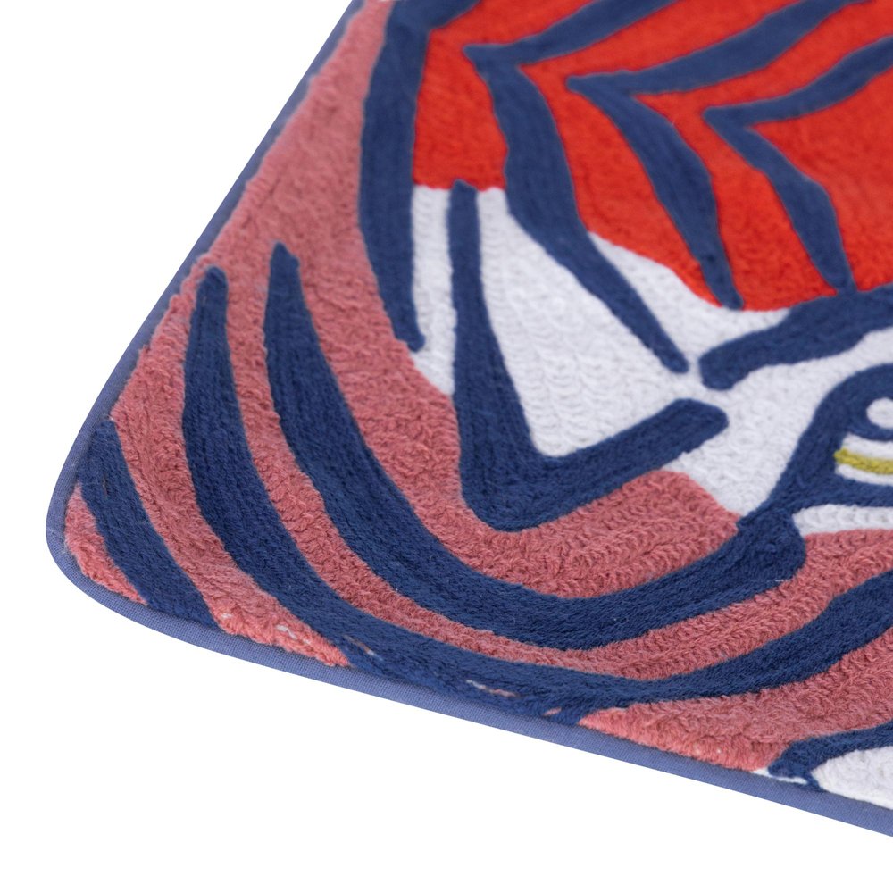 20" Blue And Red Cheetah Cotton Throw Pillow with Embroidery