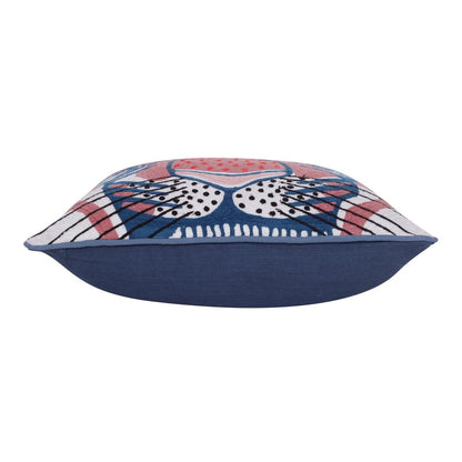 20" Blue And Red Cheetah Cotton Throw Pillow with Embroidery
