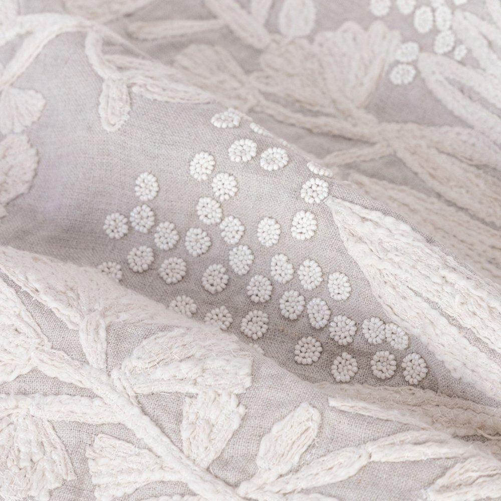 Natural and Ivory Throw Pillow with Embroidery