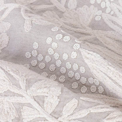 Natural and Ivory Throw Pillow with Embroidery