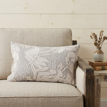 Natural and Ivory Throw Pillow with Embroidery