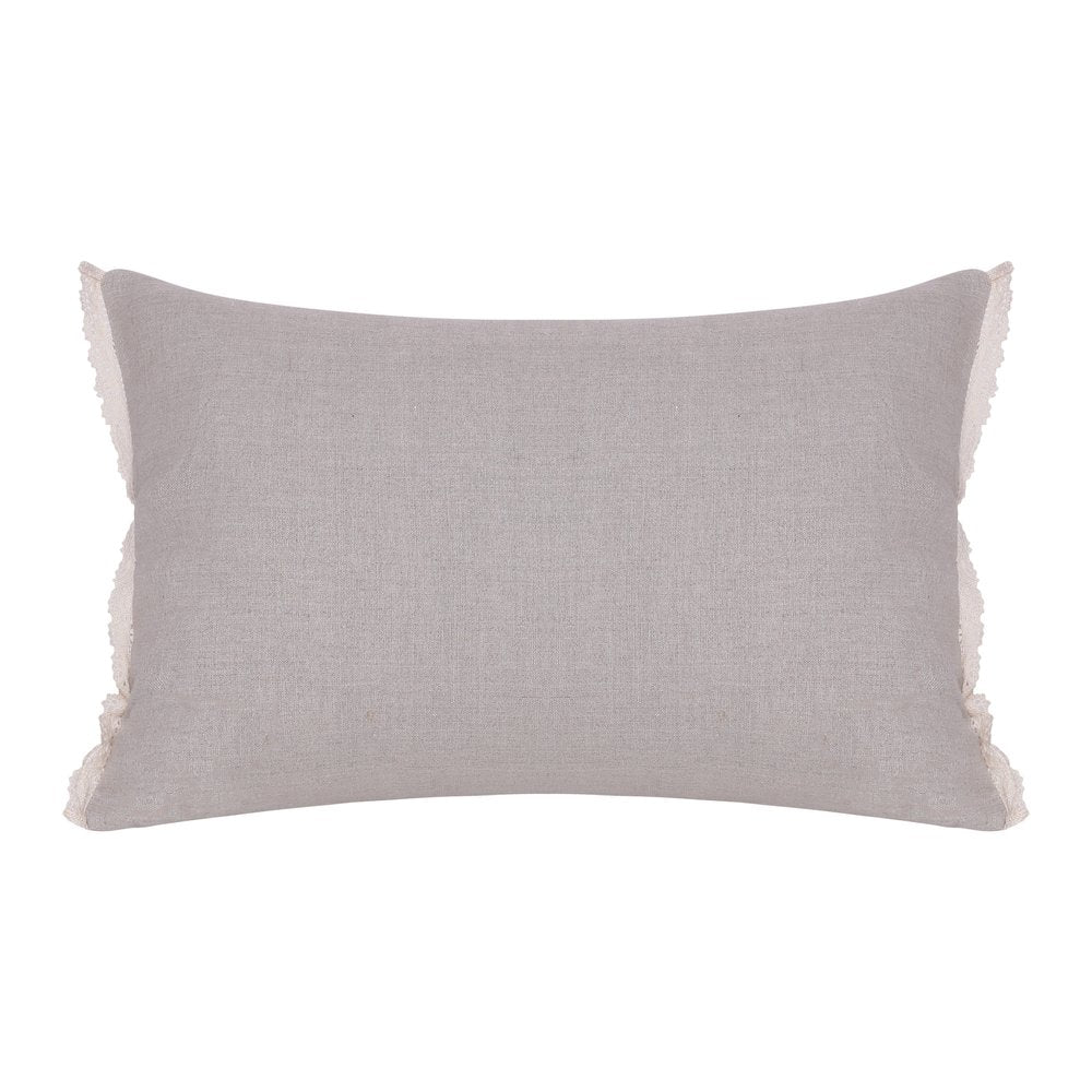 Natural and Ivory Throw Pillow with Embroidery