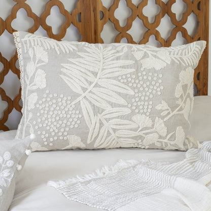 Natural and Ivory Throw Pillow with Embroidery