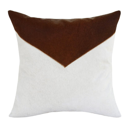 20" X 20" Brown and Ivory Geometric Faux Leather Zippered Pillow