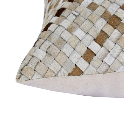 16" X 24" Brown and Ivory Check Faux Leather Zippered Pillow
