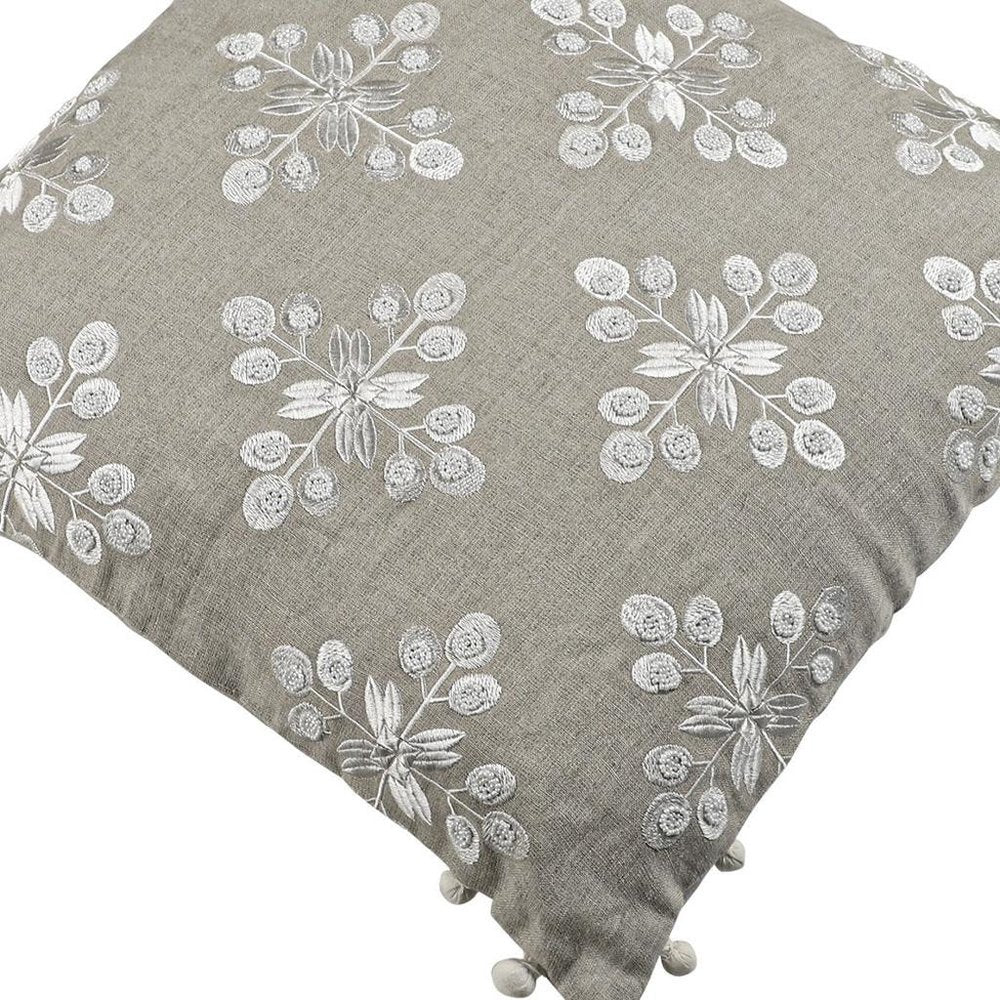20" Beige and Ivory Throw Pillow with Embroidery